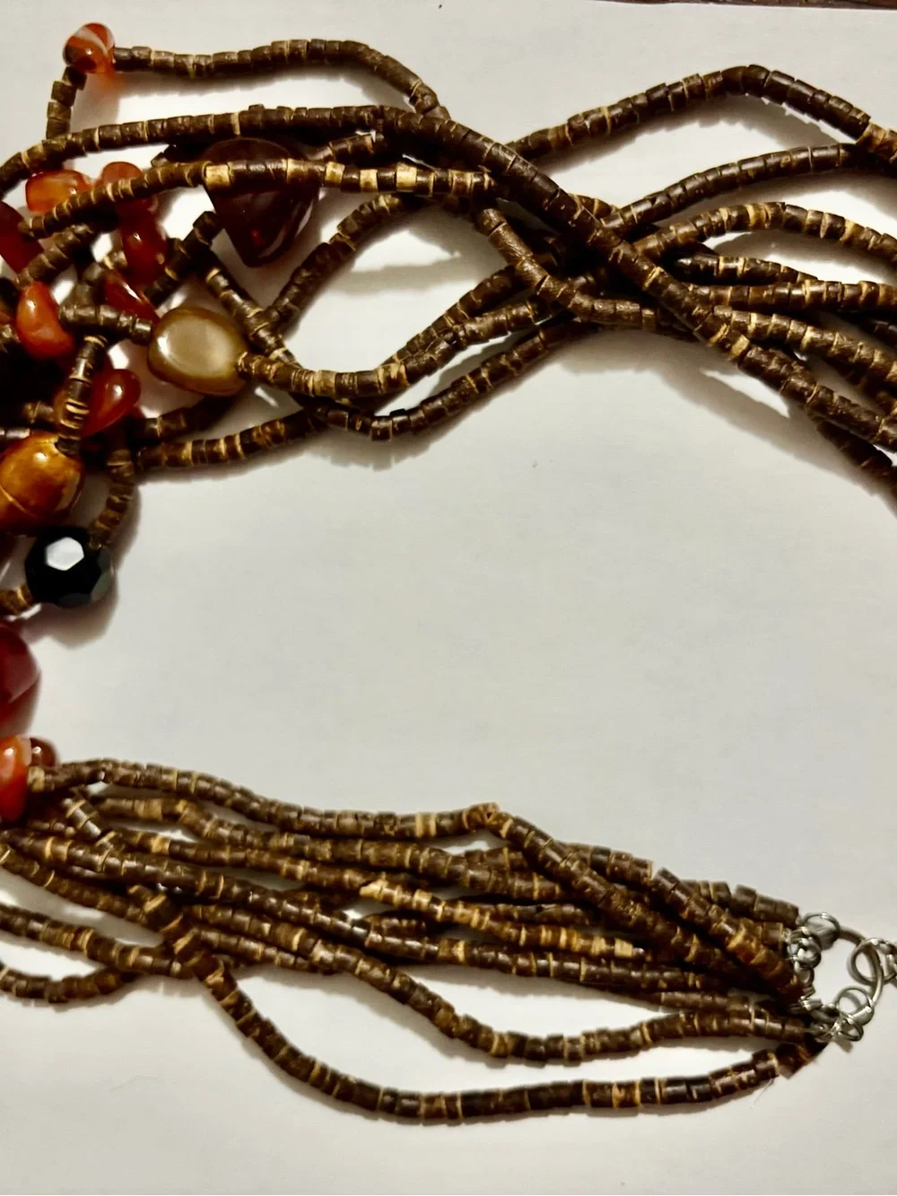 CHICO Bohemian Multi-Strand Brown Wood and large colorful Beaded Necklace